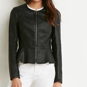 Faux leather peplum jacket
